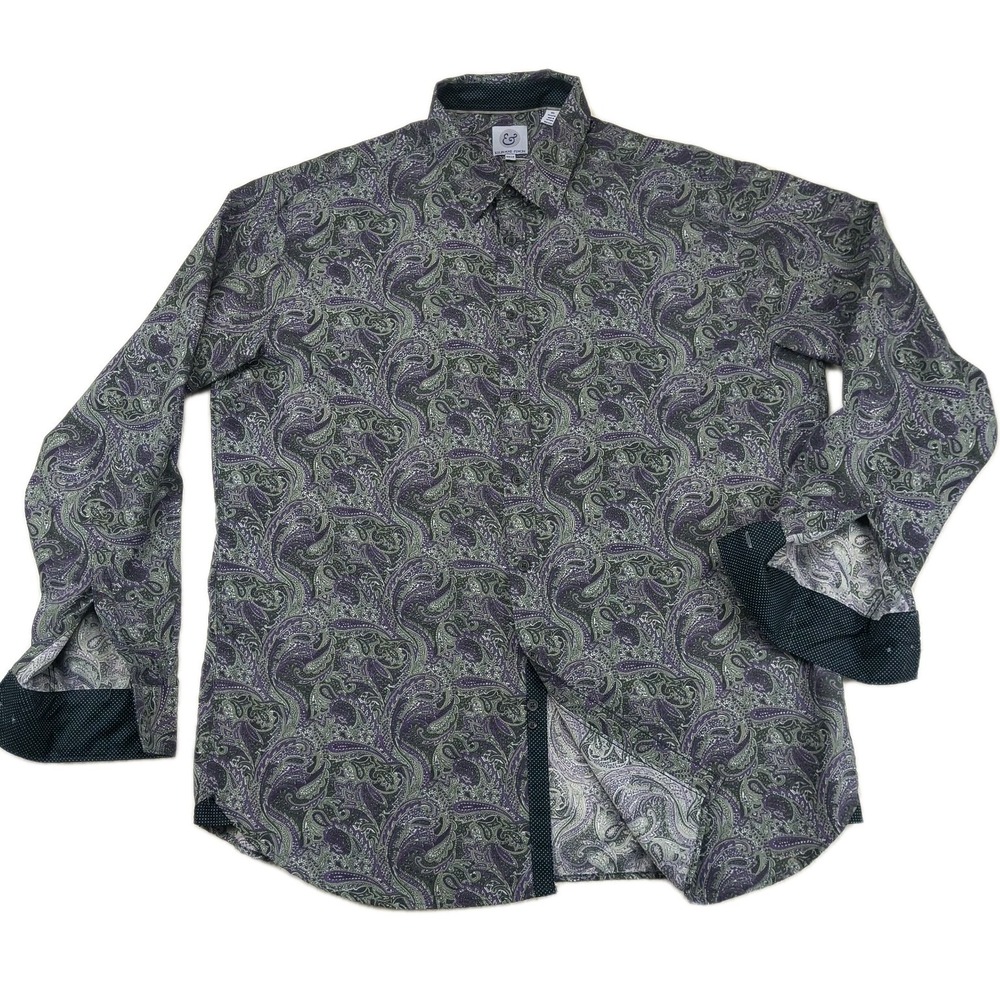 Kilburne & Finch Mens 3XLT Purple Paisley Long‎ Sleeve Button Down Shirt Tall